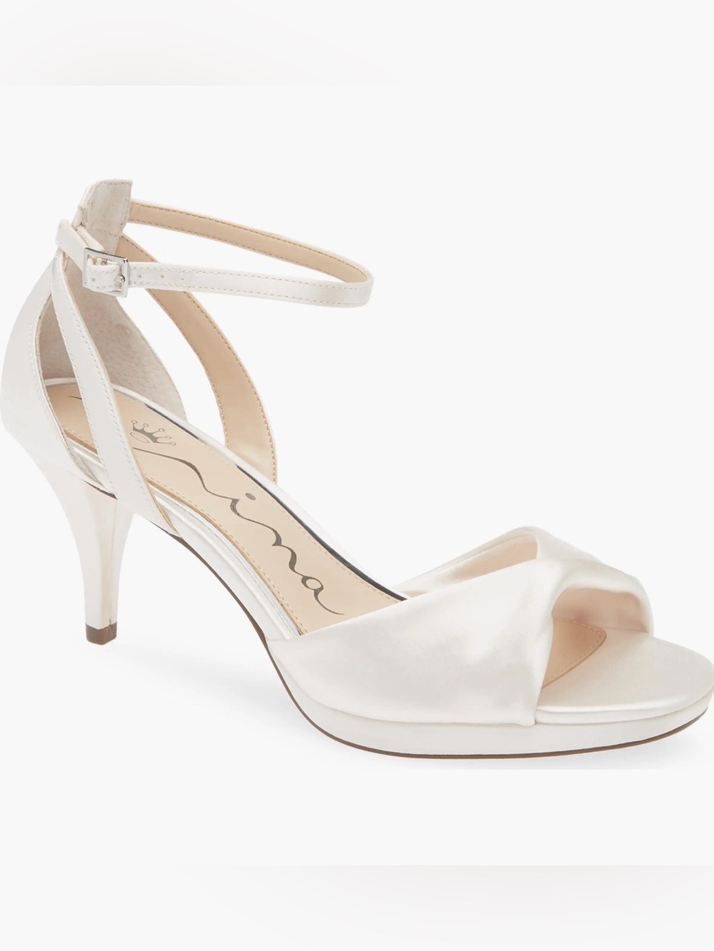 NINA Briza Ankle Strap Platform Sandal Wedding Heels Leather Sole Ivory Satin